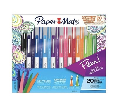 NEW Paper Mate Flair Felt Tip Pens, Bold and Medium Point, 0.7 mm 20 Pack