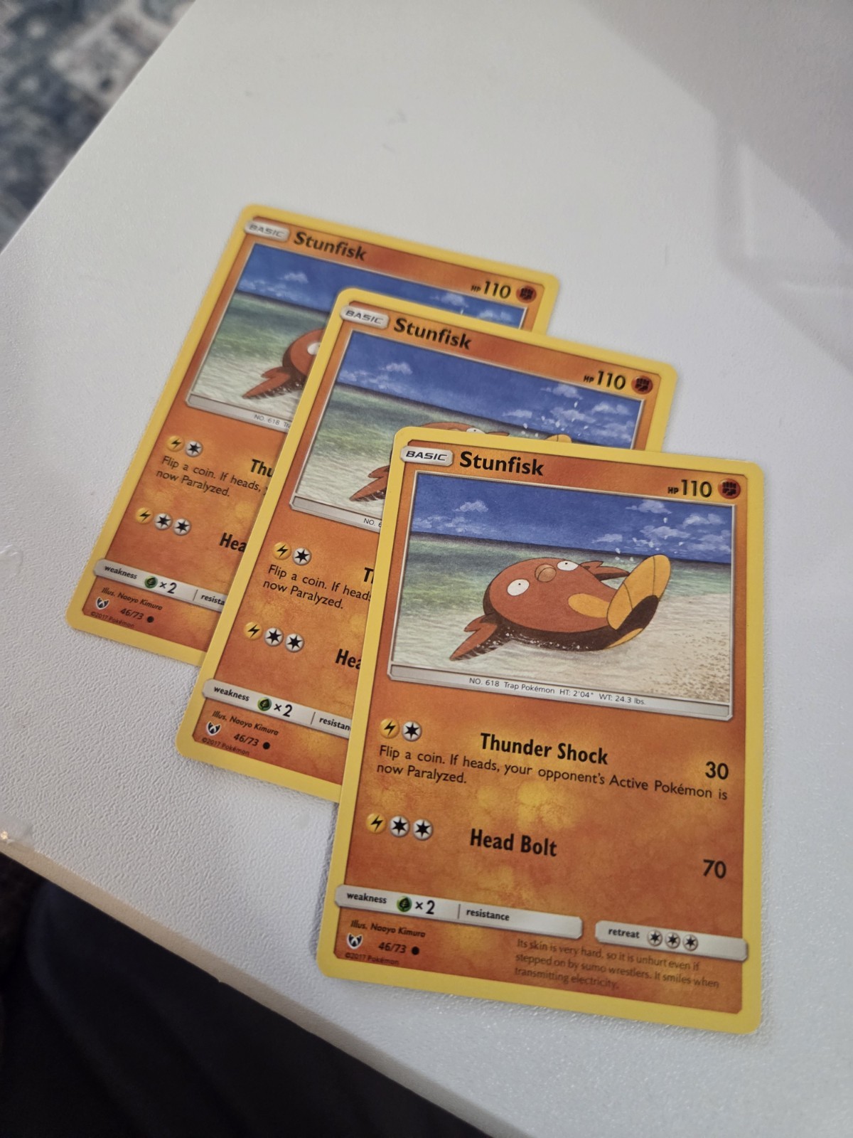 Lot Of 3 Stunfisk 46/73 - Shining Legends Pokemon Card - Naoyo Kimura Art