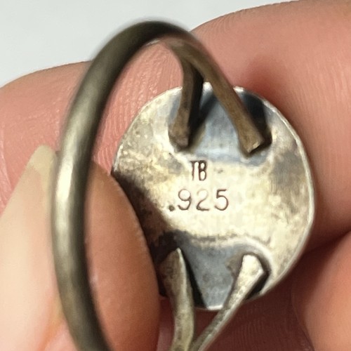 925 Sterling Silver Ring Turquoise Stone Sz 10 Round Southwestern Stamped TB 925 - Picture 5 of 5