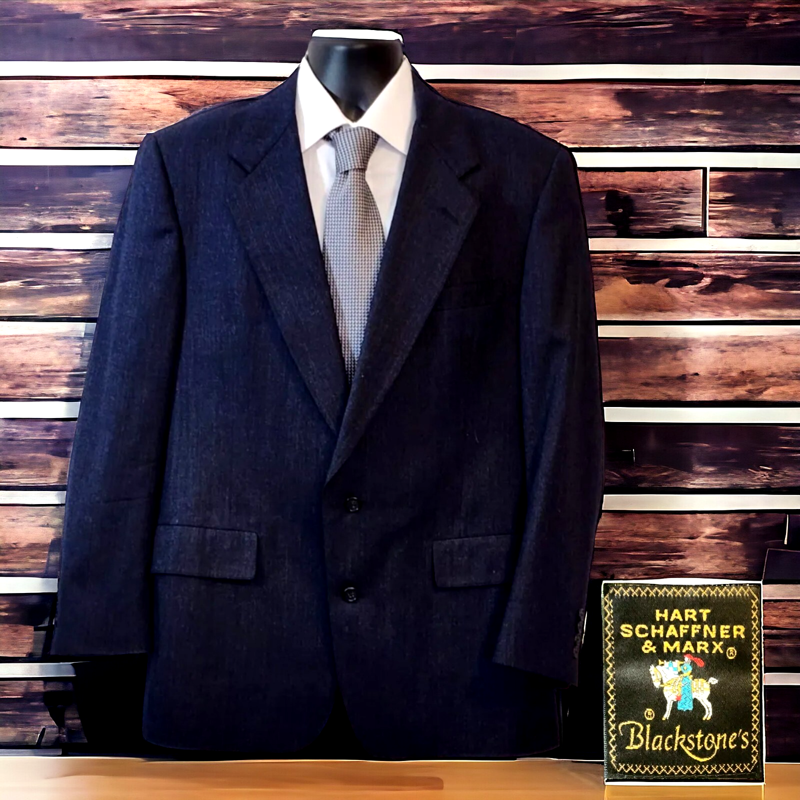 Hart Schaffner Marx Mens 44R Solid Navy 2 Button Blazer - Wool