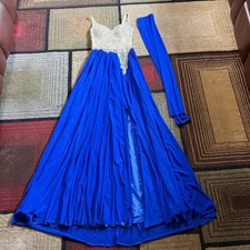 Royal Blue Beaded Rhinestone Ball Gown Prom Dress Lace Up Formal Maxi Dress XS