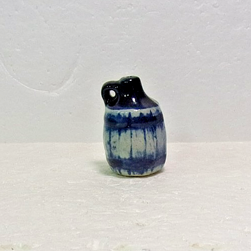 1992 UNMARKED CLAY CITY POTTERY BLUE AND WHITE MINIATURE STRIPED JUG 1 1/2" T. - Picture 1 of 6