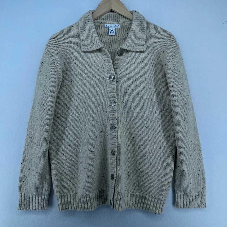 Свитер EAGLES EYE M из овечьей шерсти с крапинками кардиган на пуговицах 80-е бежевый винтажный - Изображение 2 из 4
