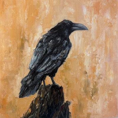 Raven Original Oil Painting Black Crow painting Crow Wall Art Bird