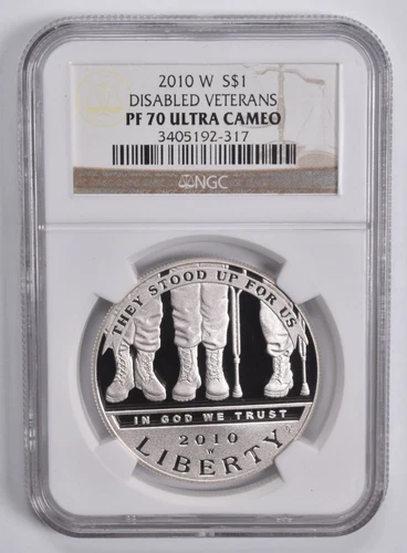 PF70 2010-W UCAM Disabled Veterans Commem. Silver Dollar $1 NGC Brown Lbl *5217
