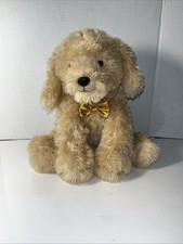 FAO Schwarz Tan Dog 11 Plush With Gold Bow Tie