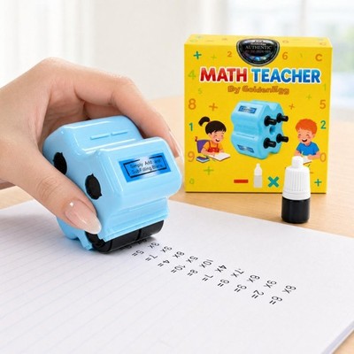 Math Teacher 4-in-1 Stamp Roller for Kids Ages 3-10 (Blue)