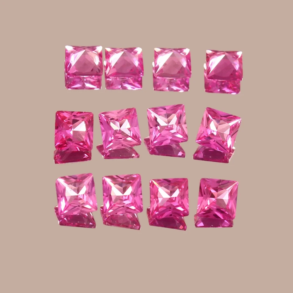 Lote de 80 piedras preciosas sueltas naturales de corte princesa de 5-6 quilates con zafiro rosa certificado Foto 3 de 4