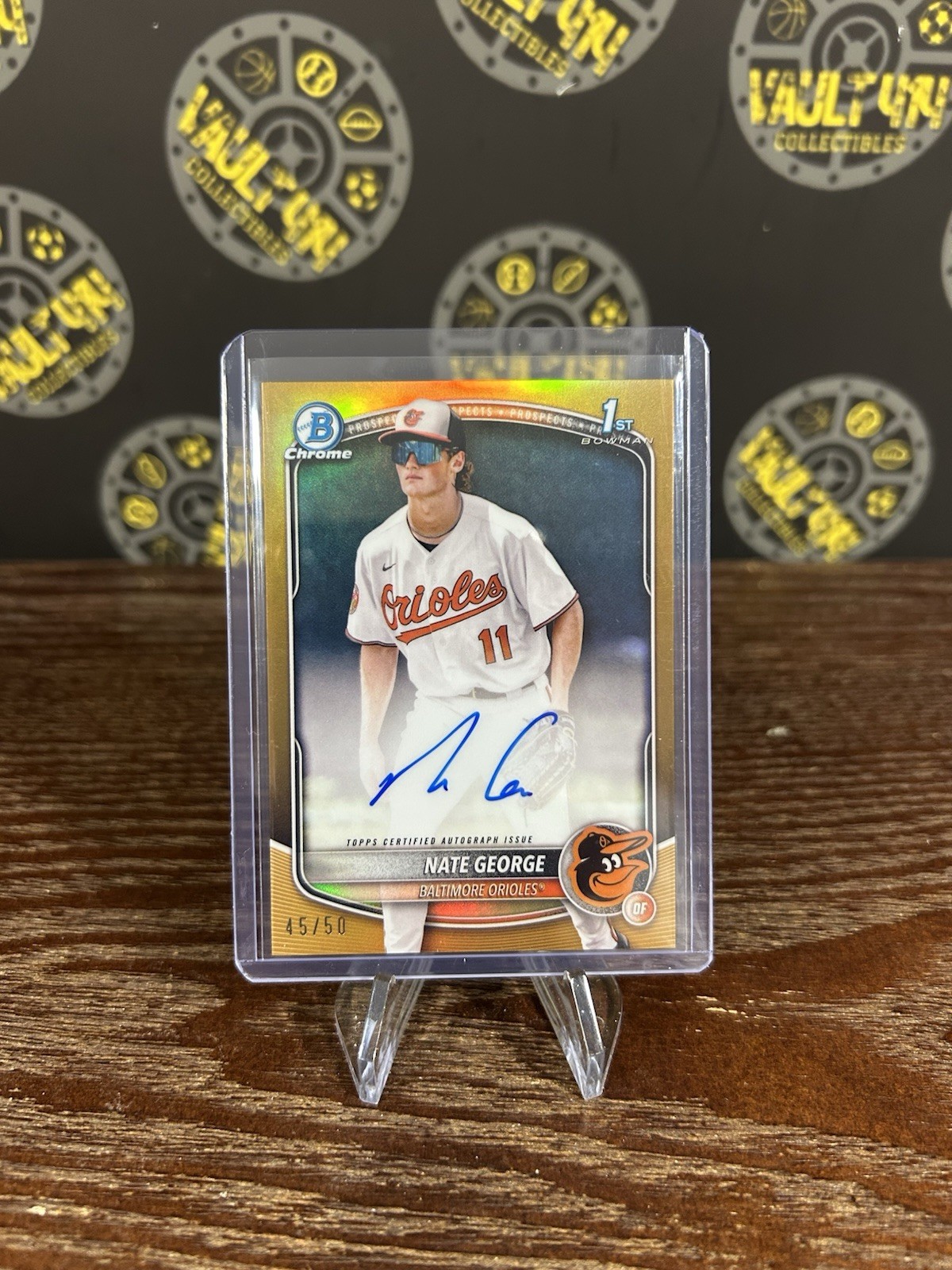 2025 Bowman Chrome CPA-NG Nate George 1st True Gold Refractor Auto 45/50 Orioles