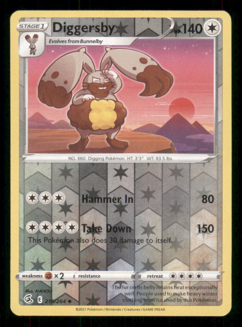 Diggersby 215/264 Uncommon Fusion Strike Pokemon Reverse Holo Lightly Played