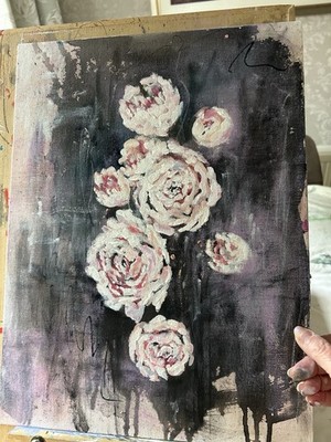Peonies Flowers Floral Original Abstract Original Painting Signed By The Artist