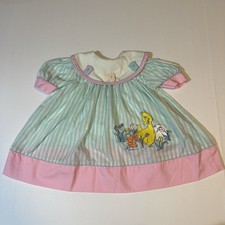 VTG Sesame Street Big Bird Dress Striped Pastel Easter Spring JCPenney Sz 3T