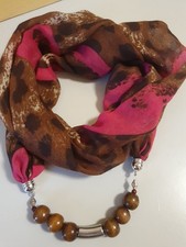 Unikat! Damen Schal Schmuckschal mit Kette Holzperlen 148 X 48cm  Viskose