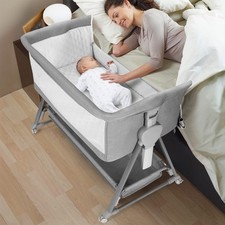 Bassinet Bedside Sleeper, Baby Bassinet with 7 Adjustable Height, Bedside Bas...