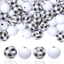 Wooden Beads for Home Decor Crafts-60 Beads-20mm-Hole 4mm, Painted Round Wood...