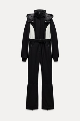 Zara Ski Recco Jumpsuit Windproof Waterproof Black White Size XS M