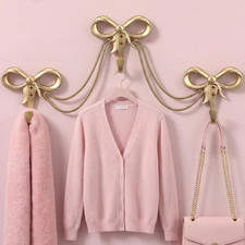 1 Set Bow Wall Hooks, 3 Hook Bow Style, Gold