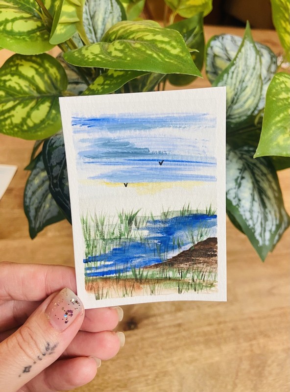 Original Art Painting- lake-  Swampy Landscape Water Color Miniature