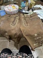 Bavarian Lederhosen leather shorts with intricate embroidery. Men s US 42