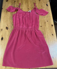 Joie Pink 100% Silk Cold Shoulder Mini Dress Elastic Waist Lined size Medium