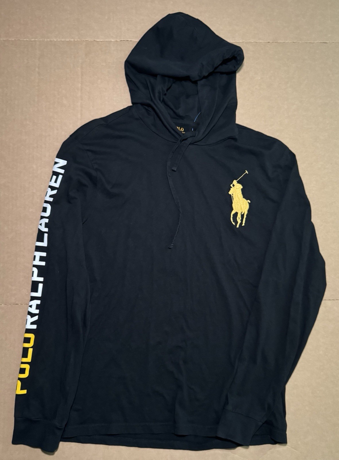 Polo Ralph Lauren Felpa con Cappuccio Camicia Uomo Grande Nero Giallo Big Pony Manica Lunga