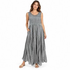Rope Picnic gray crinkle Maxi Dress Cotton Sleeveless Lagenlook Boho Size M