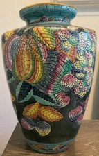 Italian mosaic style fruit motif flower vase ceramic vase China 12"