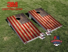 American Flag Vintage Washed Cornhole Board Vinyl Wrap Laminated Sticker Set