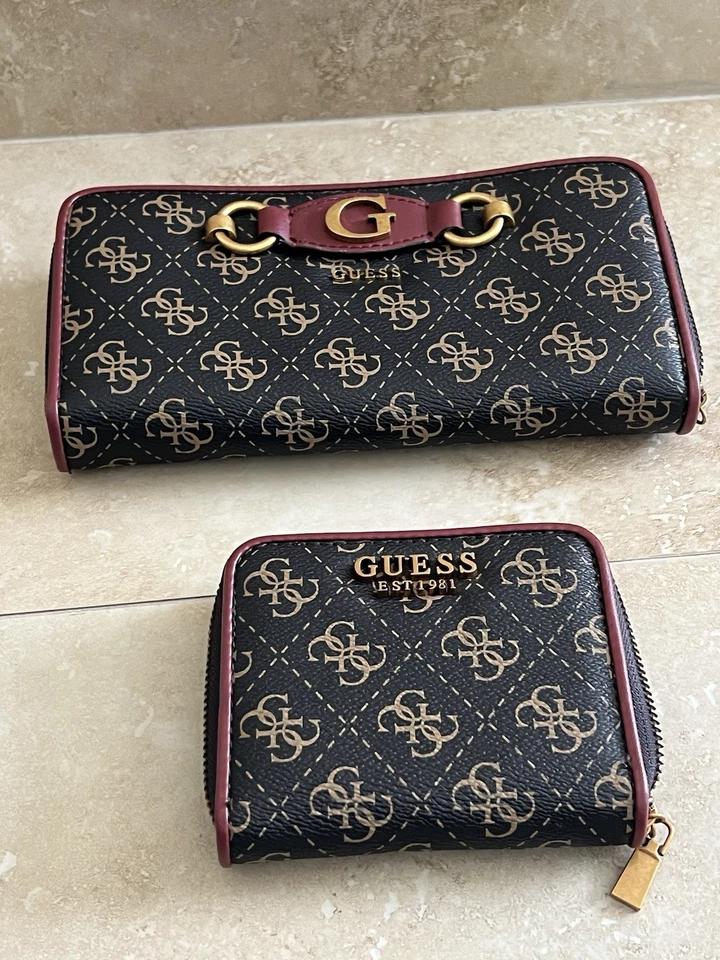 Portafoglio Guess Mini Y Grande Organizador 4G Logo Cuero Marrón Billetera Lote Foto 2 de 4