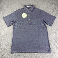 Criquet Polo Shirt Mens Medium Blue Striped Organic Cotton Jersey Golf Casual