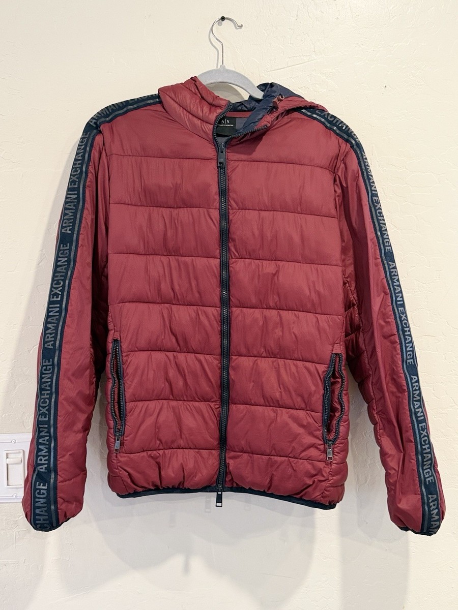 Armani Exchange A x Puffer Jacket Size Medium Maroon And Navy