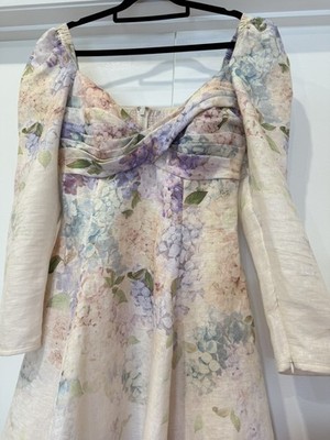 ZIMMERMANN Dawning Puff Sleeve Multi Hydrangea Linen Mini Dress Size 3 