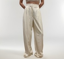 DDP Alexander McQueen Wool High Rise Wide Leg Cream Long Pants Size 38