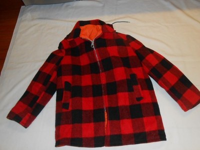 Vintage Hunting Jacket Buffalo Plaid Blaze Orange Reversible With Hood