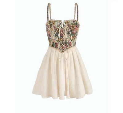 Coduop Women Fairy Bandage Corset Dress Spaghetti Strap Ren Faire Dress XL