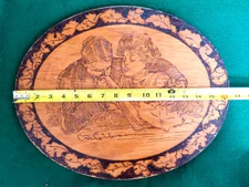 Antique Flemish Pyrography Signed Gibson Arts & Crafts Wood Burning Folk Art