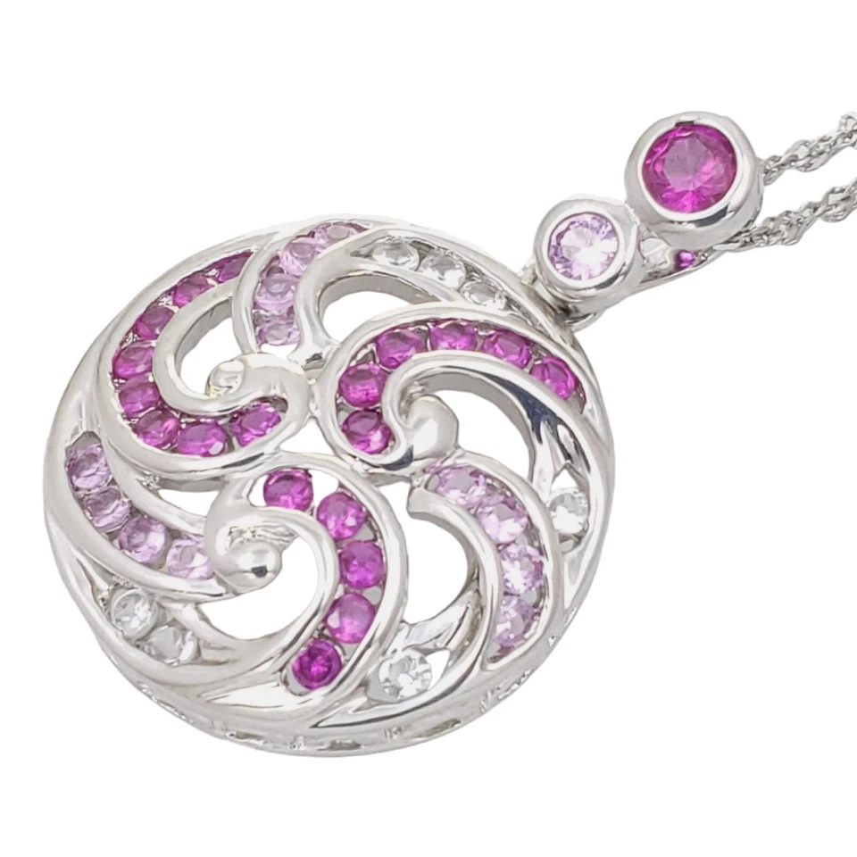 Collar Colgante Rosa Claro Y Rojo Zafiro Laboratorio Rodio Sobre Esterlina Como Nuevo Foto 2 de 4