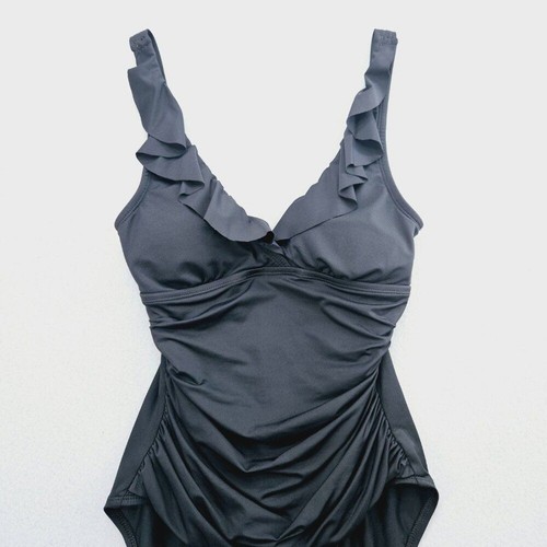 Damen Chaps 1-teiliger Badeanzug Größe 6 schwarz Rüschen gerafft Bauchkontrolle - Bild 2 von 9