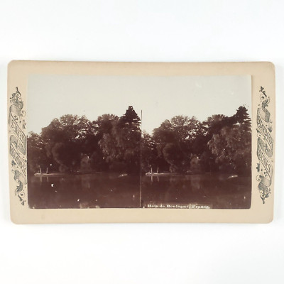 Bois de Boulogne Park Stereoview c1875 Paris France Seine River Photo Card F527