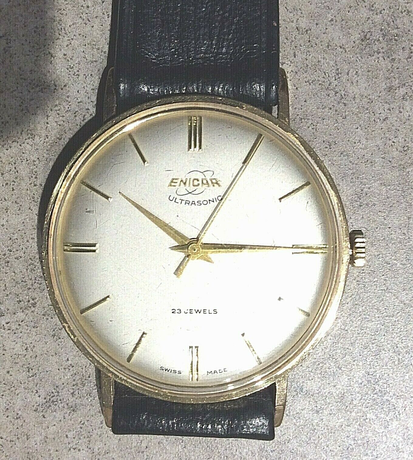 1960s ENICAR ULTRASONIC gents gold plated wrist watch - 23 jewels - Swiss Made