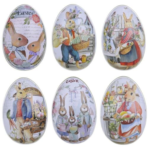 6pcs/set Painted Easter Egg Tin Box Bunny Candy Case  Easter Adornment - Picture 1 of 15