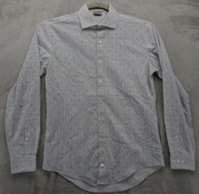 kenneth Cole Button Up Shirt Men's Small Slim Fit White with Blue Stripe
