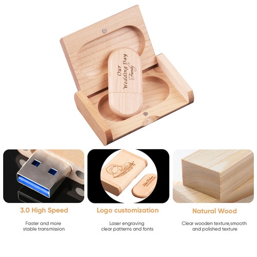 High-Speed 4GB-32GB-64GB-128GB USB 3.0 Flash Drive Gravur Logo Holz Geschenkbox - Bild 5 von 17