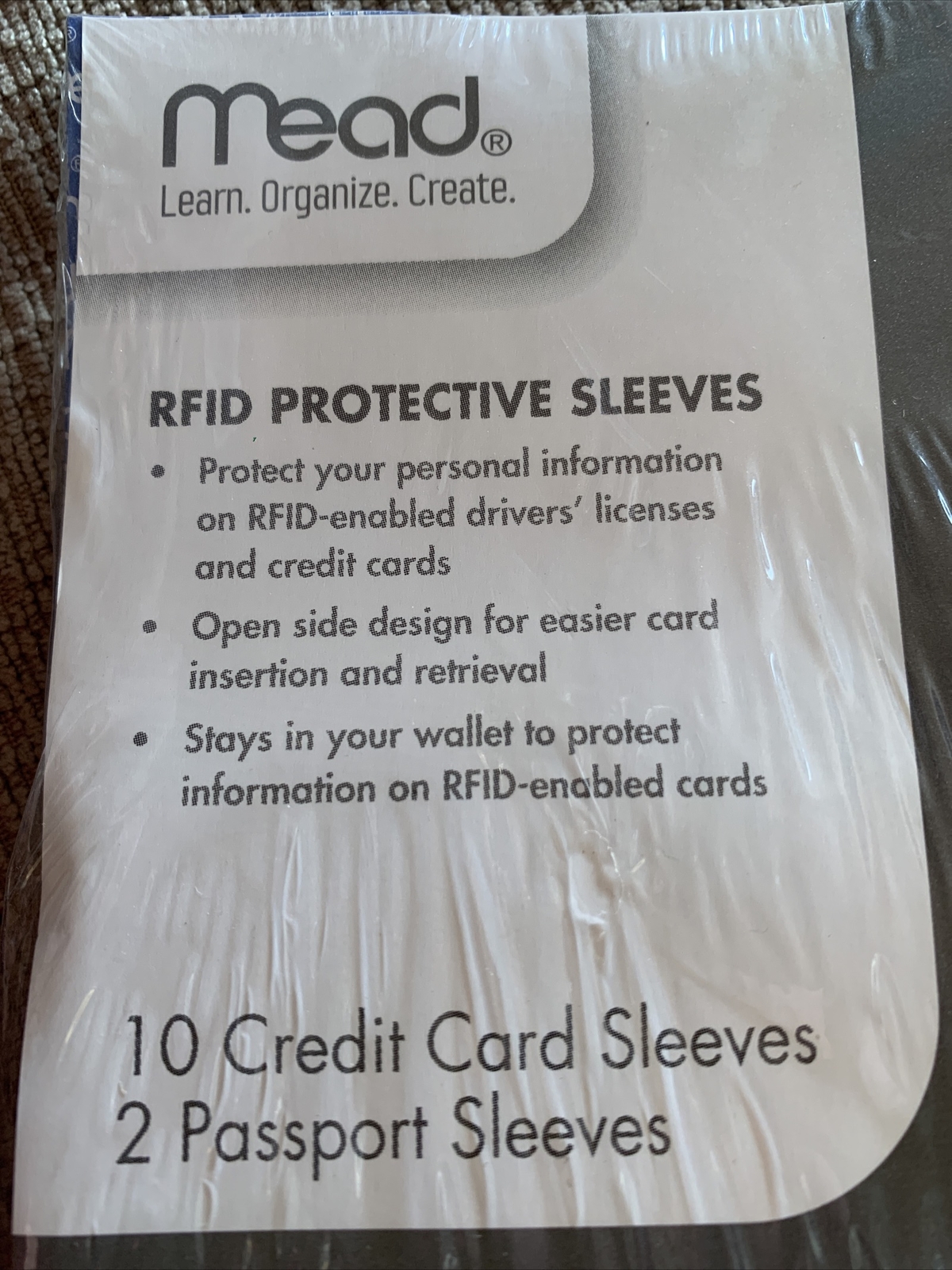 MEAD 12 Pack RFID Blocking Sleeves. 10 Credit Card & 2 Passport Protectors