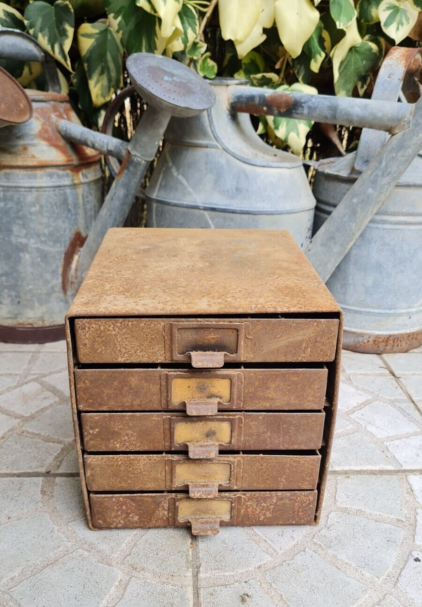 Petit Meuble Industriel En Fer - 5 Tiroirs - Atelier Garage - Vintage