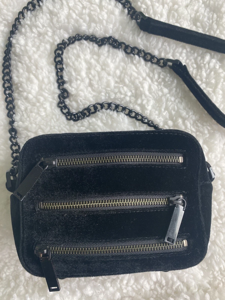 REBECCA MINKOFF Black Velvet 4 Zip Moto Camera Bag Crossbody eBay