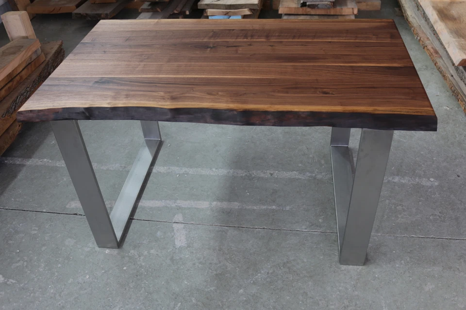 Designer Esstisch Nussbaum Holz Tisch Edelstahl Gestell Bürotisch Schreibtisch ! - Bild 4 von 4