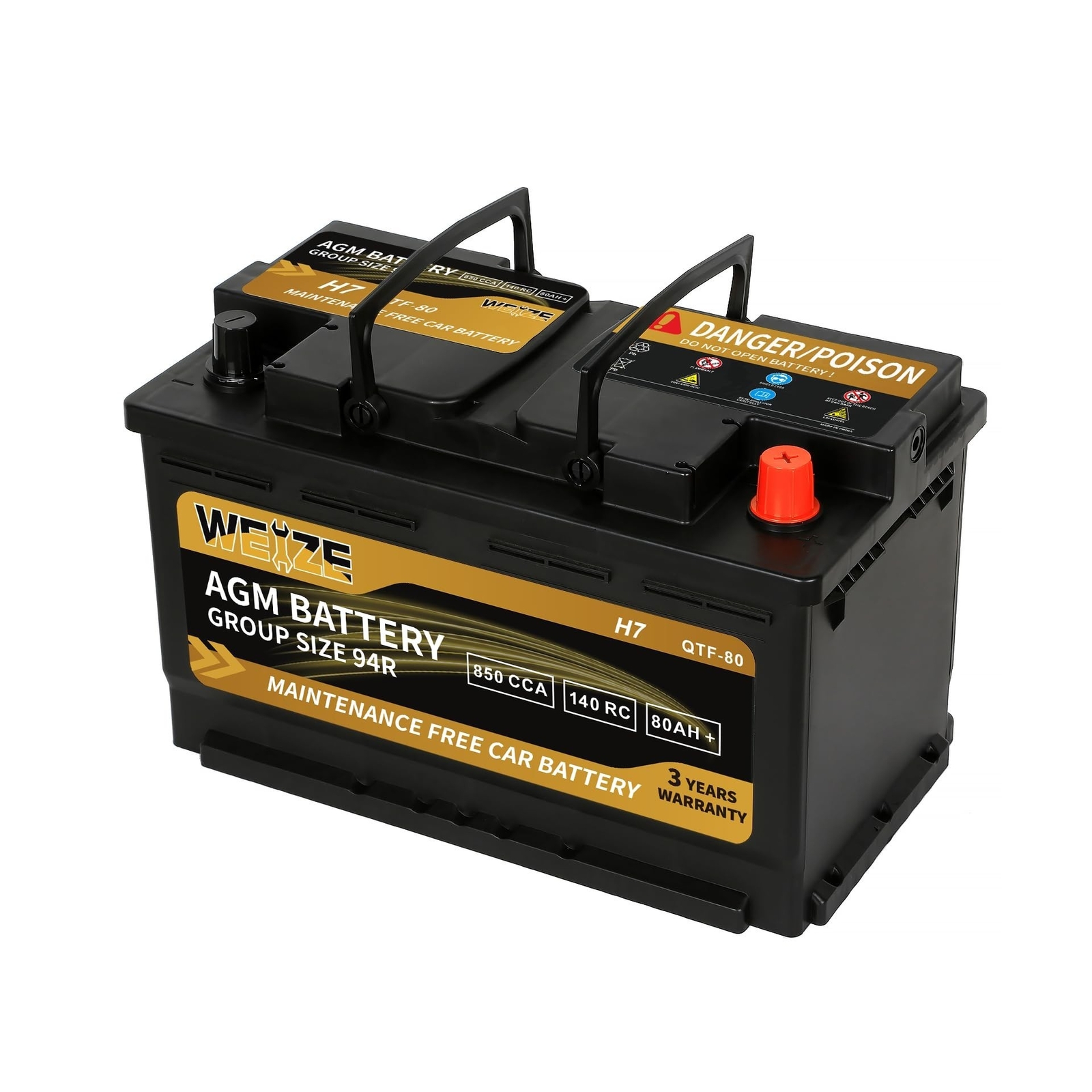 Weize Platinum AGM Battery BCI Group 94R 12v 80ah H7 Size 94R