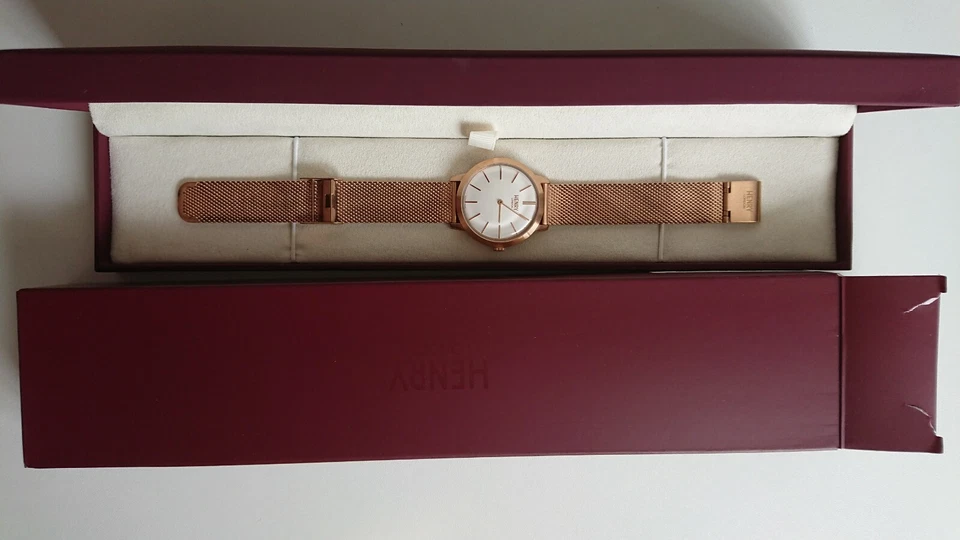HENRY London relógio de pulso de malha banhado a ouro rosa - Imagem 2 de 3