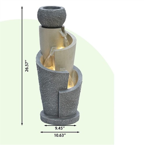 LuxenHome Gray Resin Cascading Spiral Outdoor Fountain with Lights - 第 11/12 張圖片